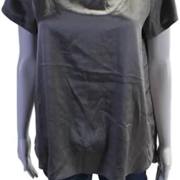 Eileen Fisher shiny grey silk short sleeve blouse petite medium EUC - Picture 6 of 6